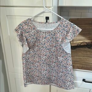 SHEIN White and floral Flutter Sleeve Ruffled Blouse